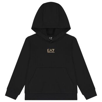Boys Black Logo Hooded Top