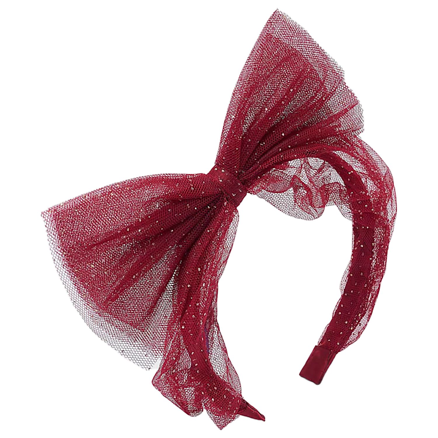 Girls Burgundy & Gold Glitter Tulle Bow Headband, 2, hi-res