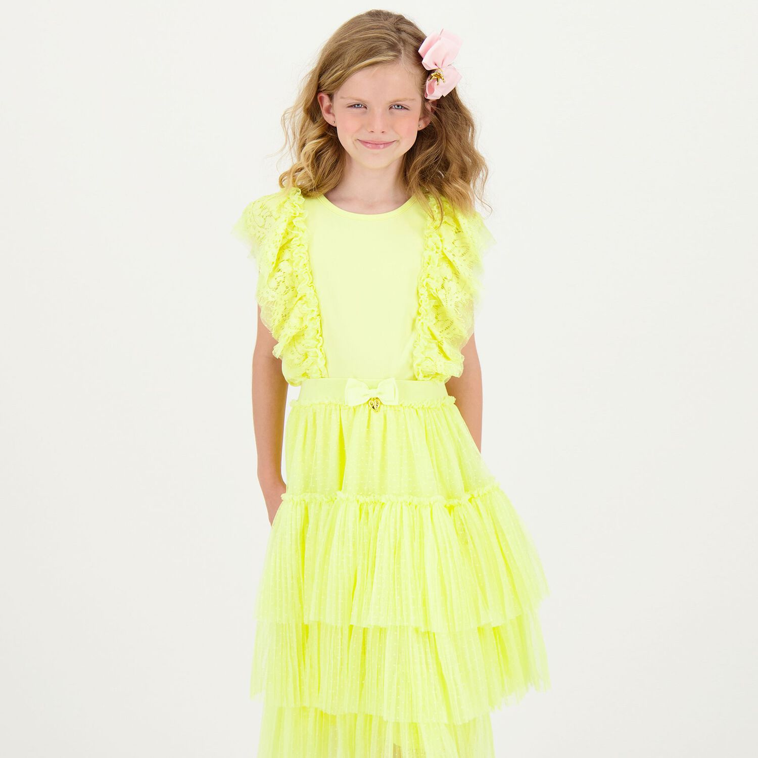Girls Yellow Ruffled Top, 2, hi-res