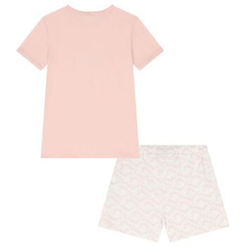 Girls Pink & Ivory Glittery Logo Shorts Set