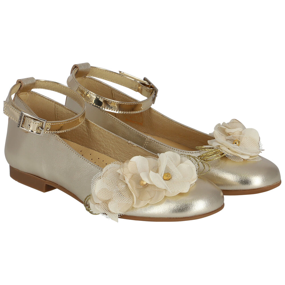 Andanines Girls Gold Floral Ballerina Shoes Junior Couture UAE
