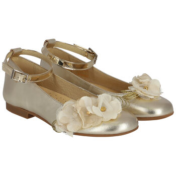 Girls Gold Floral Ballerina Shoes