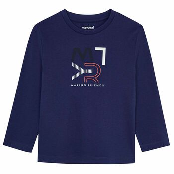 Boys Navy Logo Long Sleeve Top