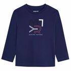Boys Blue Logo Long Sleeve Top, 3, hi-res