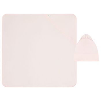 طقم بطانية و قبعة أولاد بطبعة زهور باللون الوردي