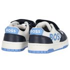 Boys Navy Blue, Blue & White Logo Trainers, 2, hi-res