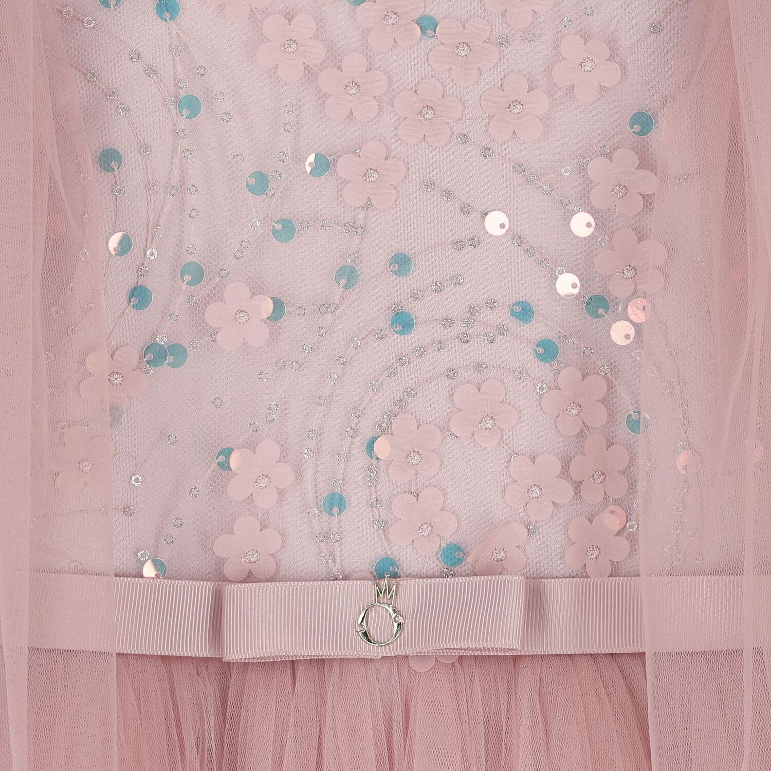 فستان تول للبنات مزين بالترتر باللون الوردي, 1, hi-res