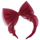 Girls Burgundy & Gold Glitter Tulle Bow Headband, 2, hi-res