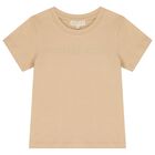 Girls Beige Logo T-Shirt, 2, hi-res
