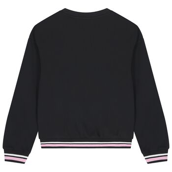 سويت شيرت بشعار للبنات باللون الأسود 