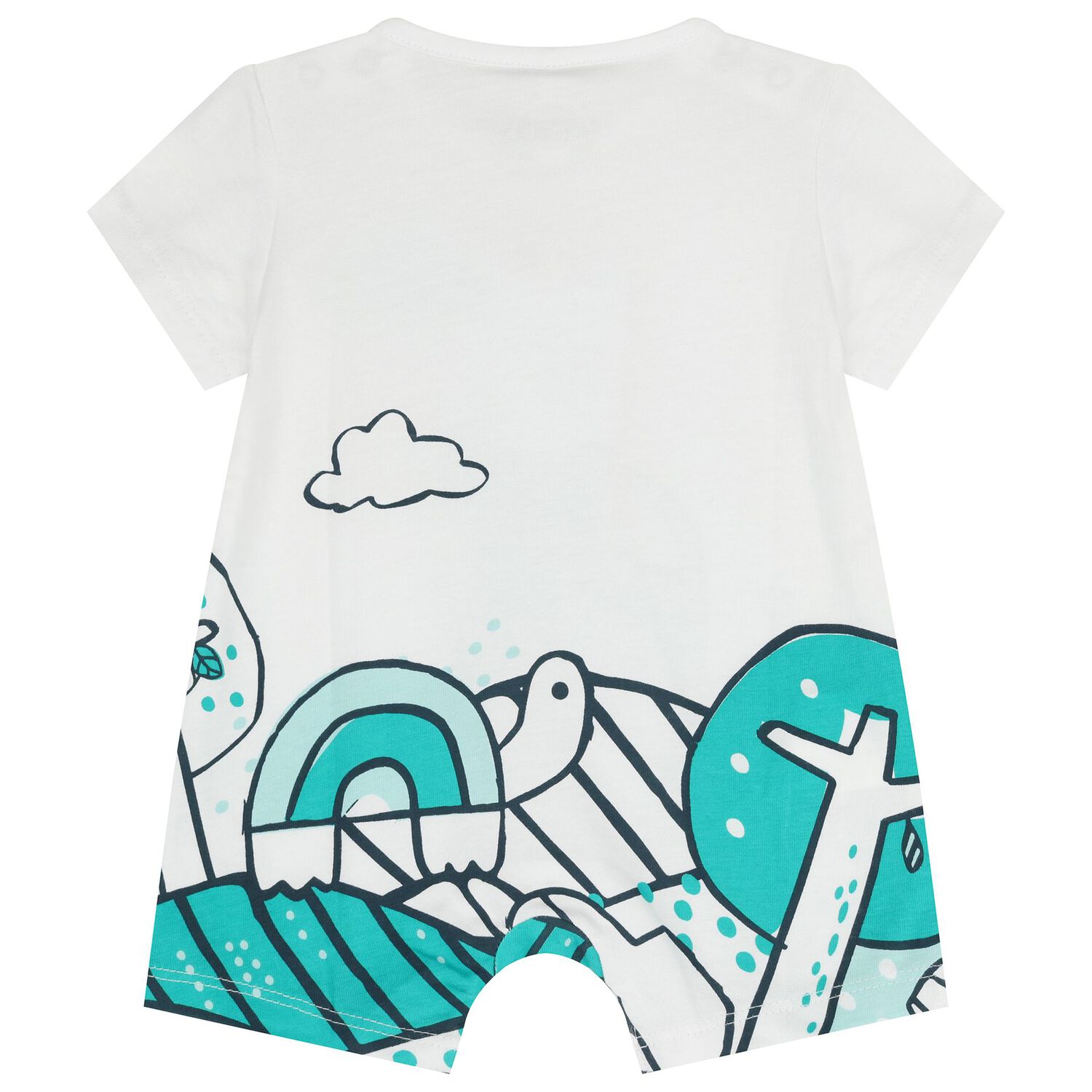 Baby Boys White Cat Romper, 1, hi-res