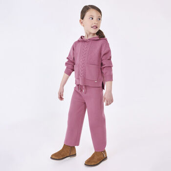 Girls Pink Knitted Trousers Set