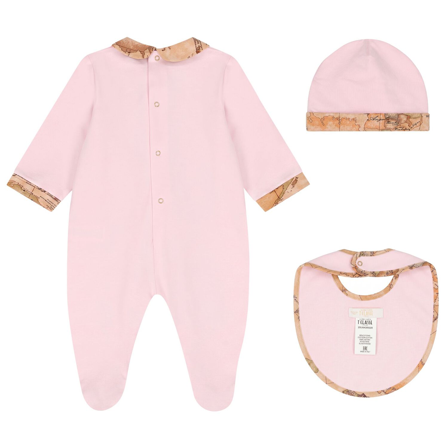 Baby Girls Pink & Beige Geo Map Babygrow Gift Set, 3, hi-res