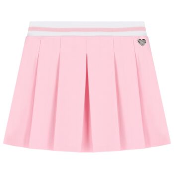 Girls Pink Logo Pleated Skirt