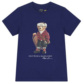 Ralph Lauren تي شيرت بولو بطبعة الدب باللون الكحلي للاولاد, 1 تي شيرت بولو بطبعة الدب باللون الكحلي للاولاد