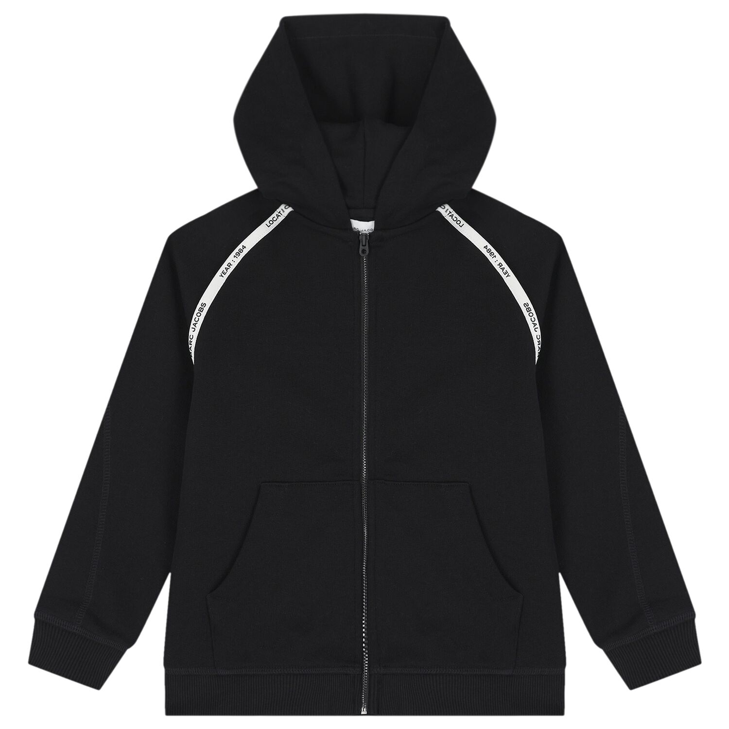 Black Logo Hooded Zip Up Top, 1, hi-res