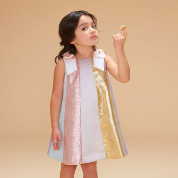 Girls Multi-Coloured Striped Satin Dress