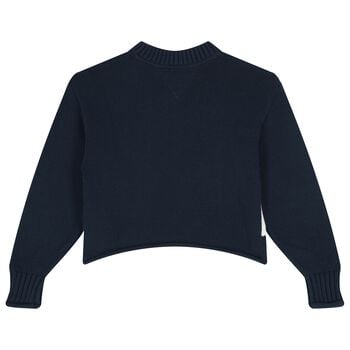 Girls Navy Blue Logo Knitted Sweater