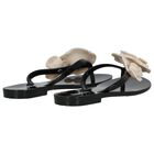 Girls Black & Beige Logo Flower Flip Flops, 2, hi-res