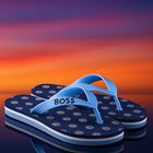 Boys Navy Blue Logo Flip Flops, 1, hi-res