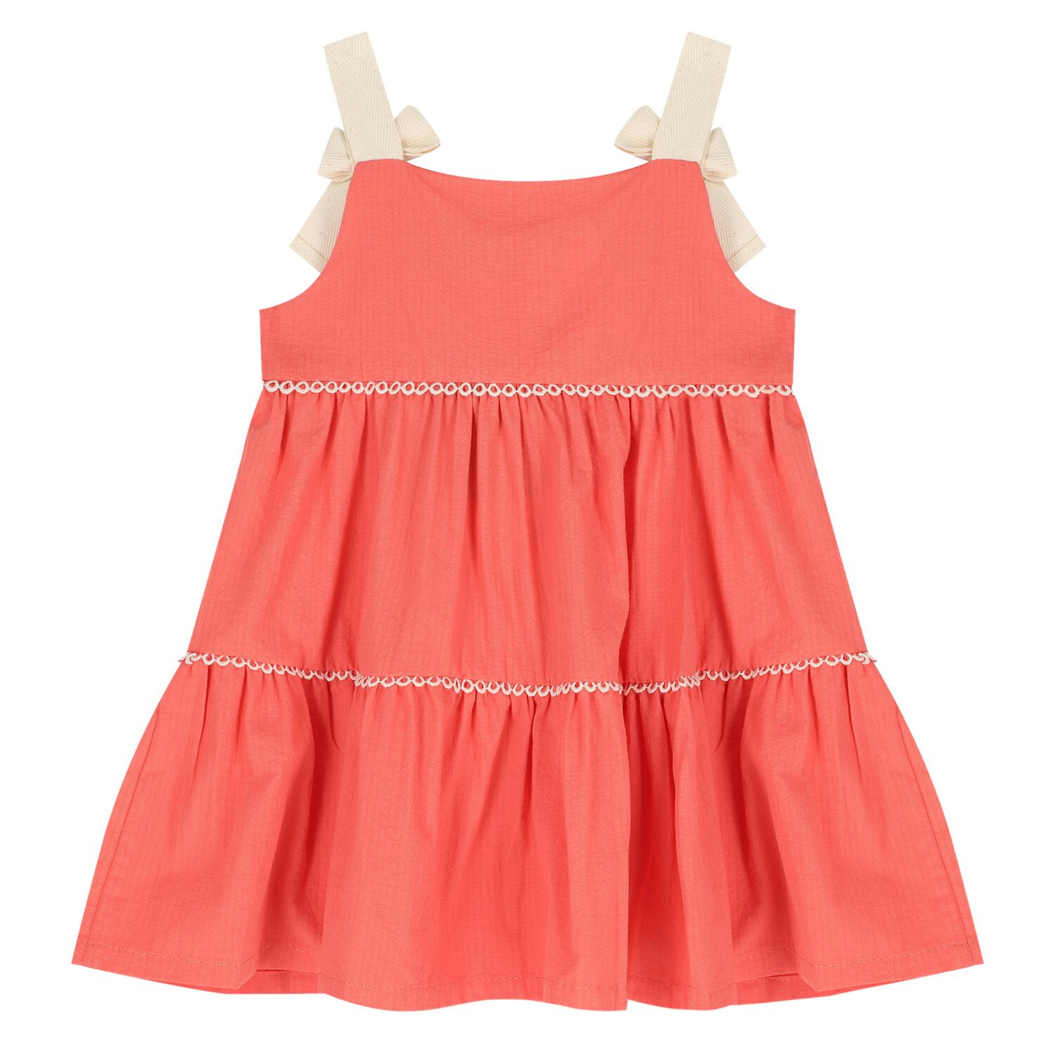 Younger Girls Coral Bow Dress, 1, hi-res