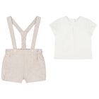 Baby Boys Ivory & Beige Shorts Set , 2, hi-res