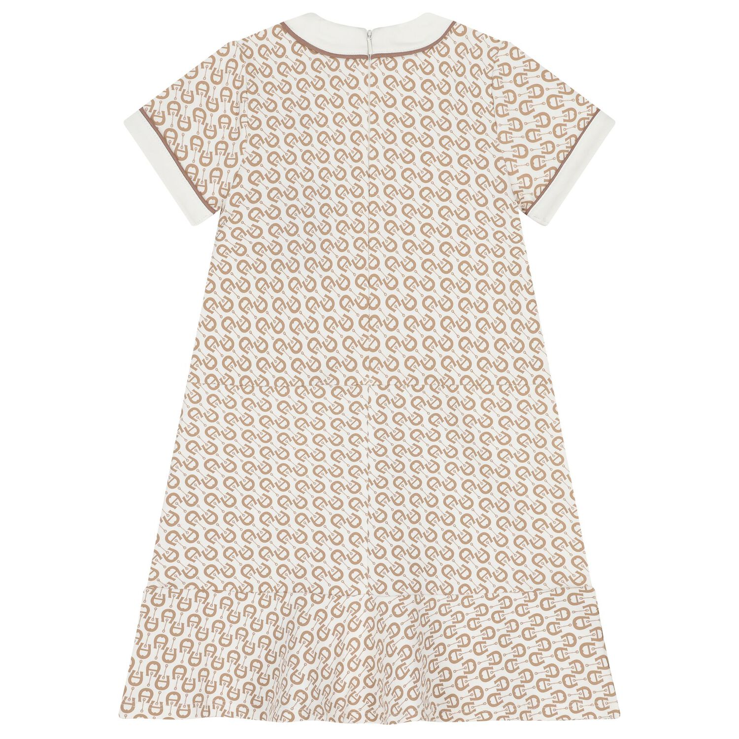 Girls Ivory & Beige Logo Dress, 1, hi-res