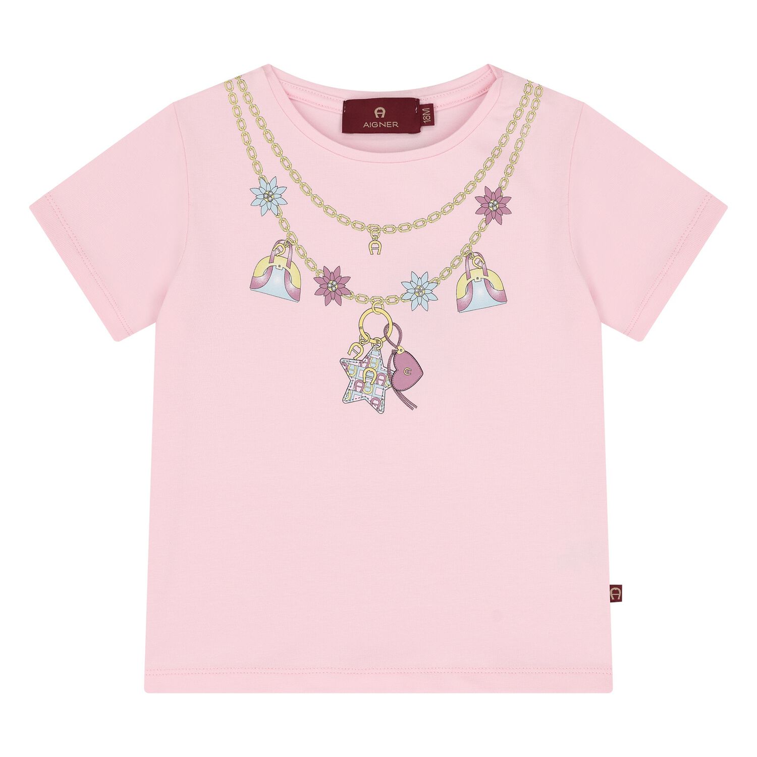 Younger Girls Pink Necklace Logo T-Shirt, 1, hi-res