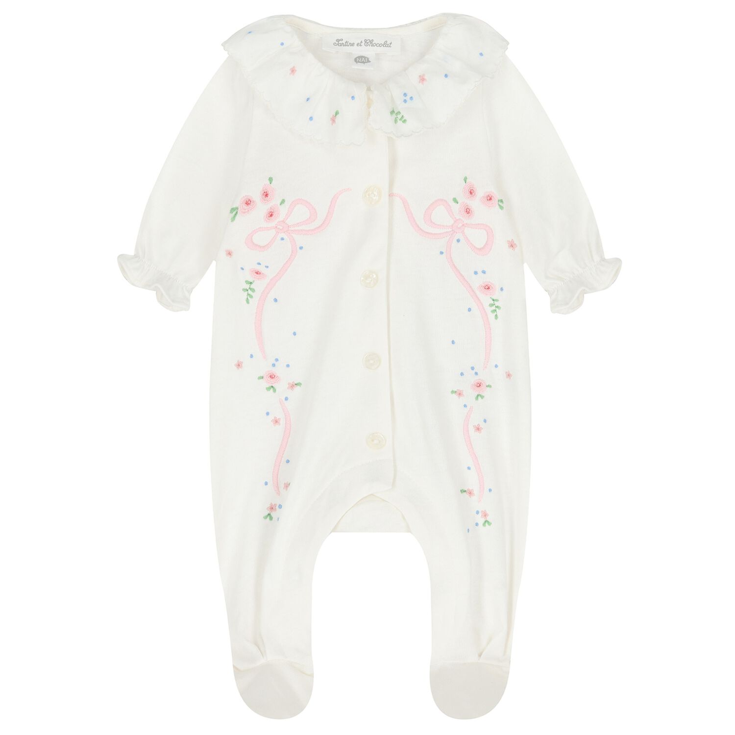 Baby Girls Ivory Embroidered Babygrow, 1, hi-res