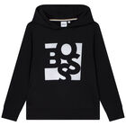 Boys Black Logo Hooded Top, 1, hi-res