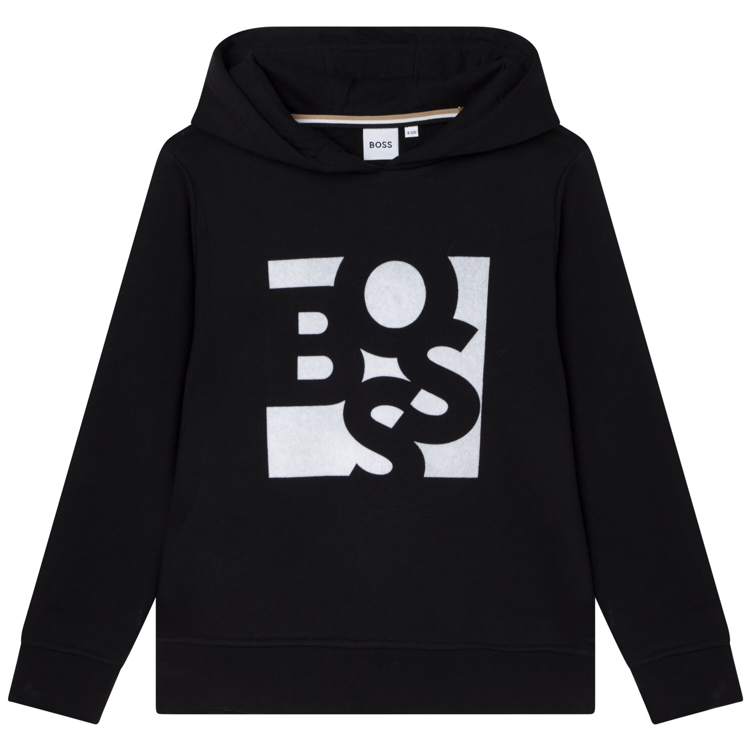 Boys Black Logo Hooded Top, 1, hi-res