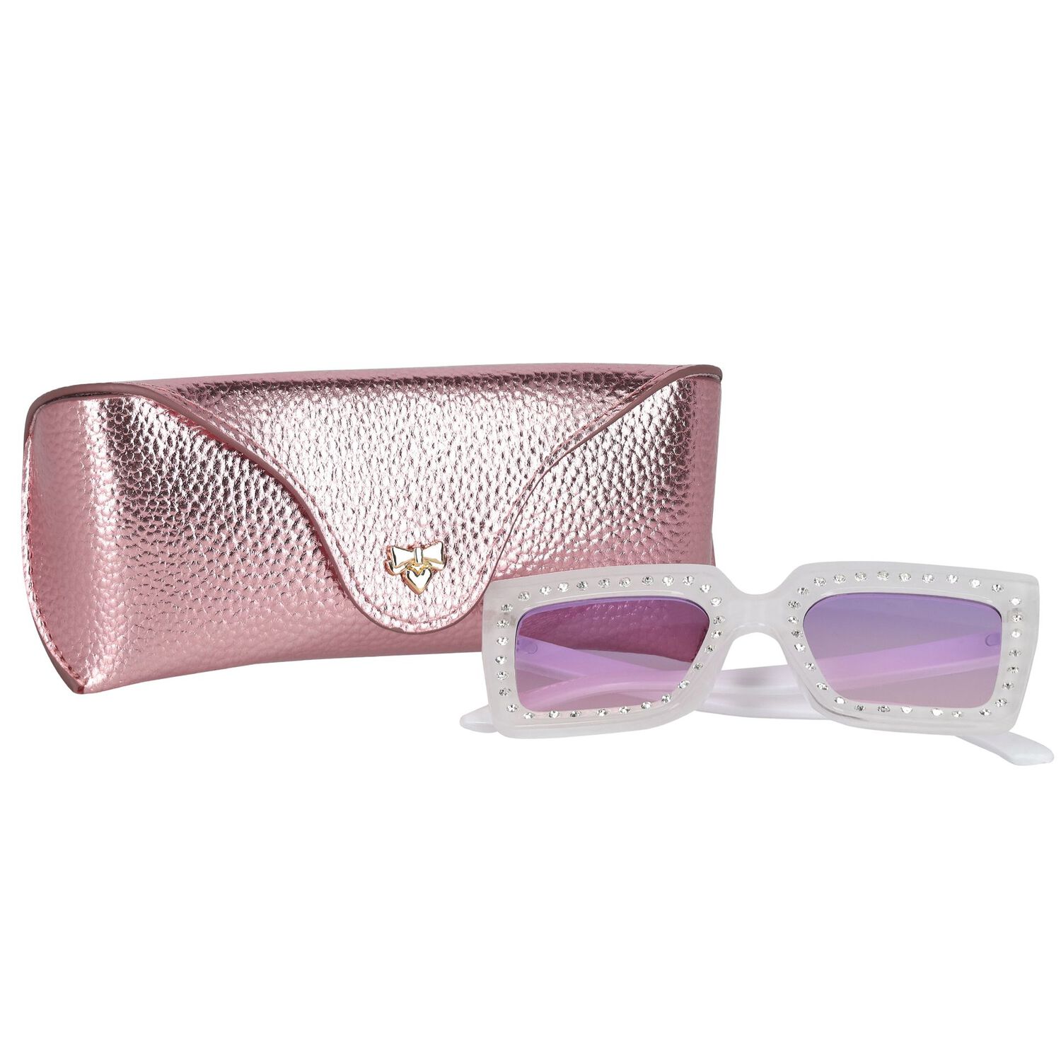 Girls White Diamante Sunglasses, 1, hi-res