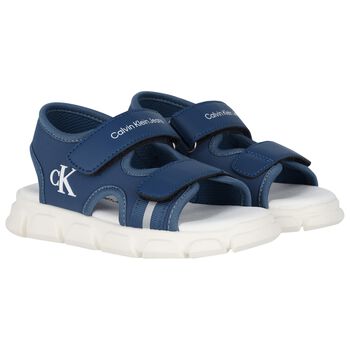 Younger Boys Blue & White Logo Sandals