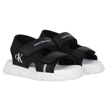 Younger Boys Black & White Logo Sandals