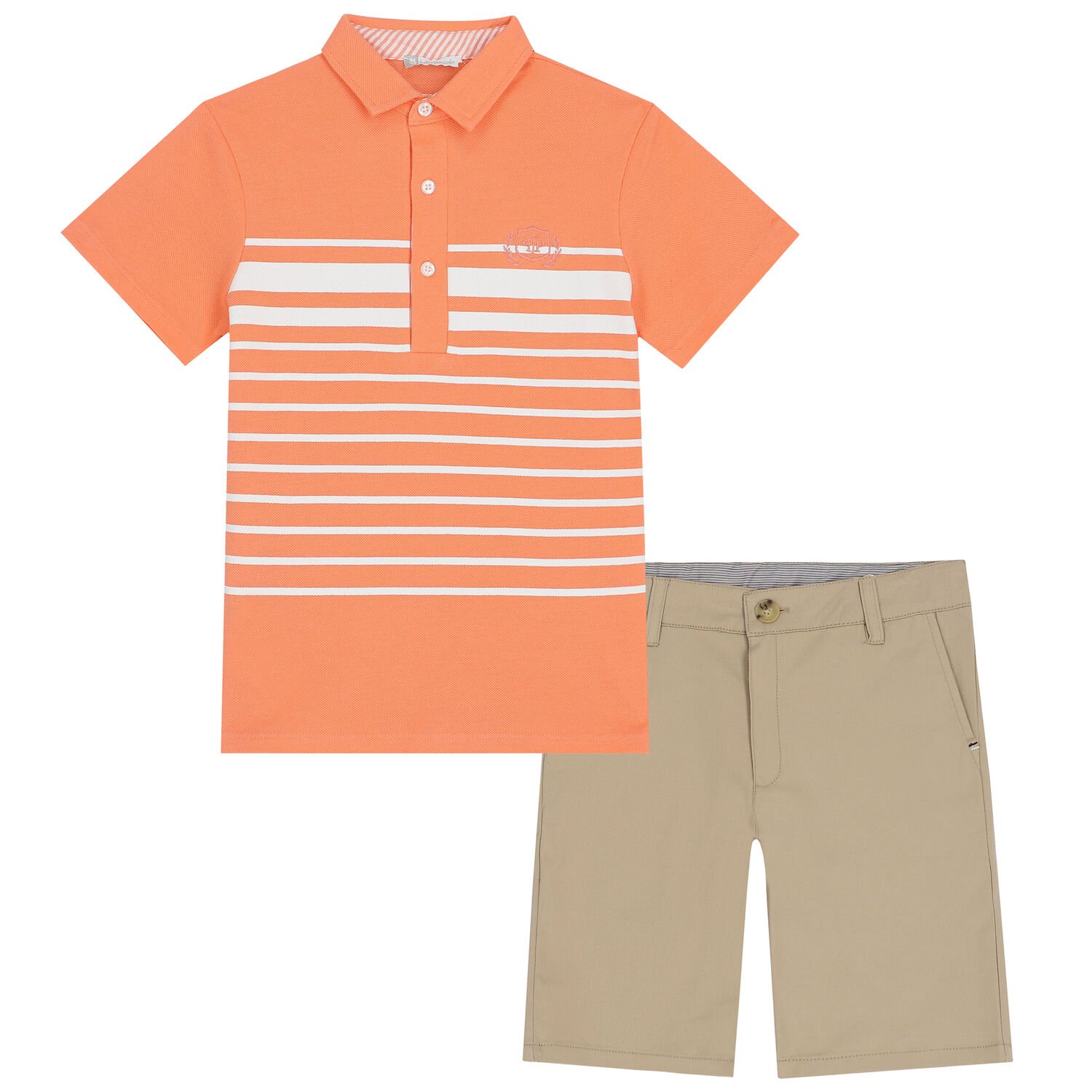 Boys Orange & Beige Shorts Set, 1, hi-res