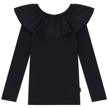 Girls Black Ruffle Long Sleeve Top