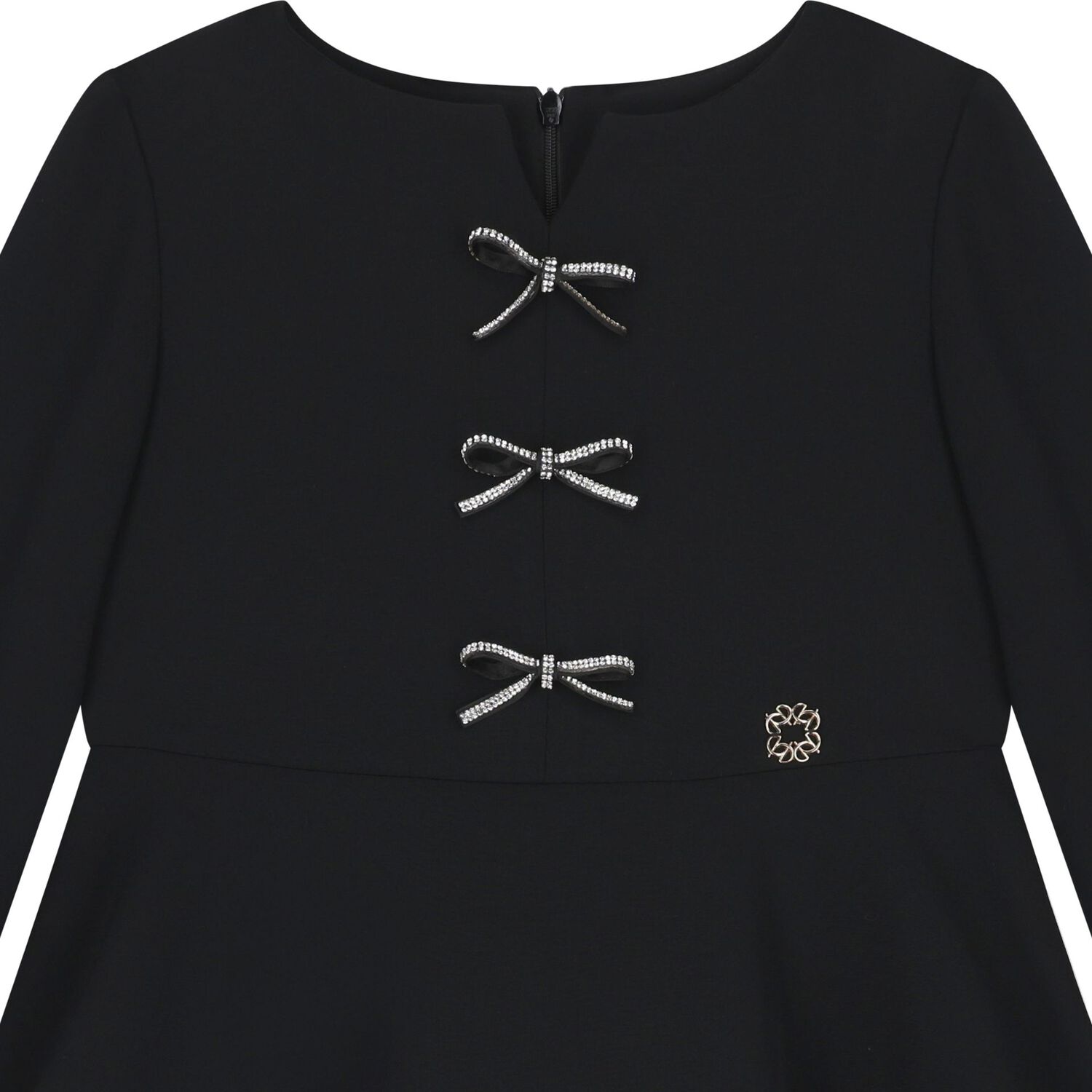 فستان بناتي أسود مزين بفيونكة من الماس, 1, hi-res