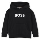 Boys Black Logo Hooded Top, 1, hi-res