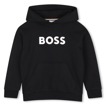 Boys Black Logo Hooded Top