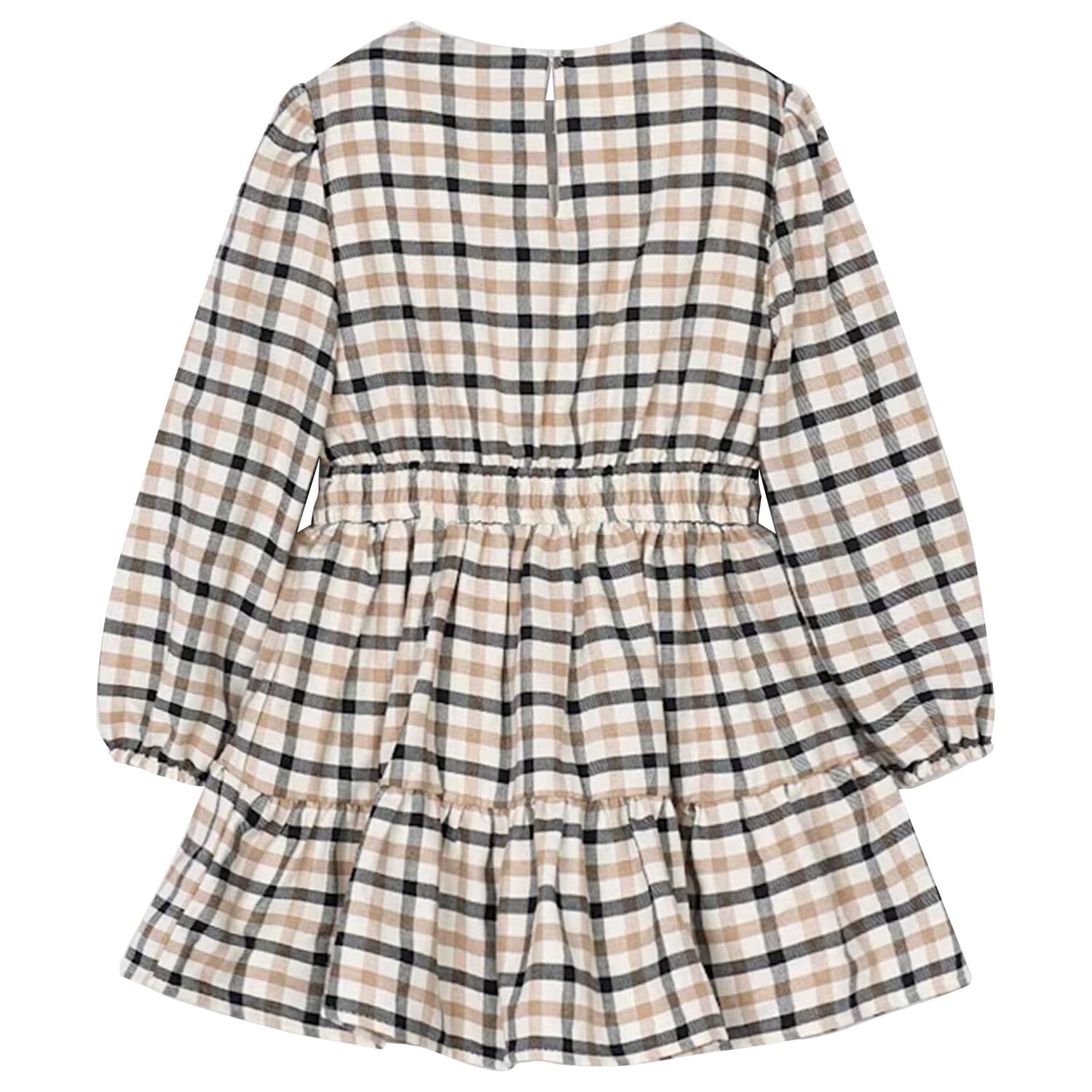 Girls Ivory & Black Bow Checkered Dress, 1, hi-res image number null