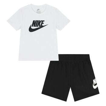 Younger Boys White & Black Logo Shorts Set