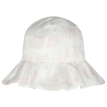 Baby Girls White & Pink Toile De Jouy Hat
