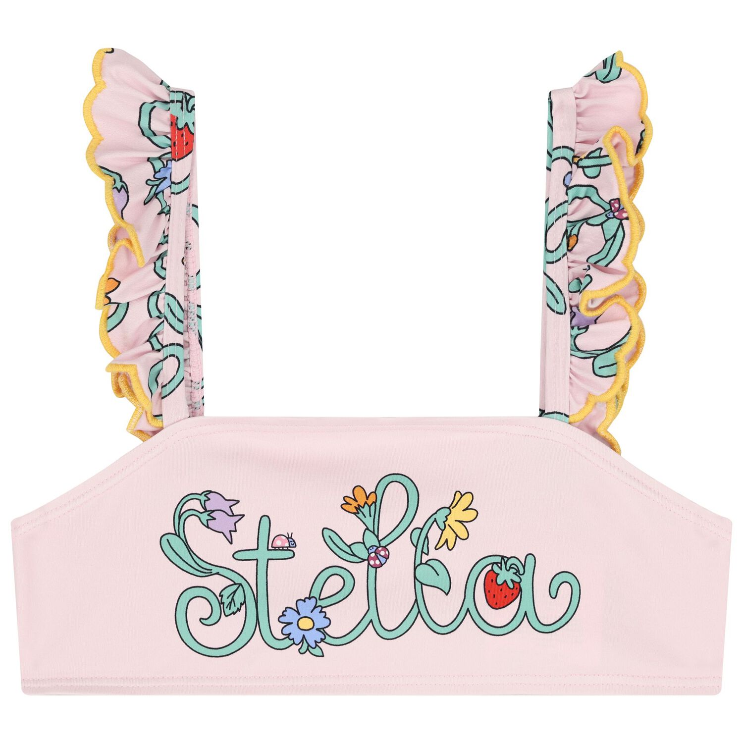 بيكيني بالشعار وطبعة الزهور باللون الوردي للبنات, 1, hi-res