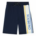 Boys Navy Logo Shorts, 1, hi-res
