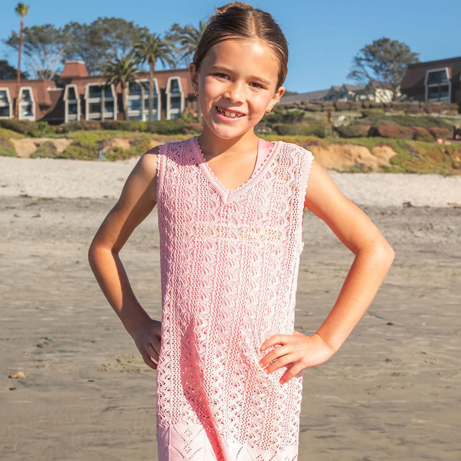 فستان محبوك بنات باللون الوردي, 1, hi-res