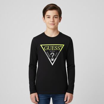 Boys Black Logo Long Sleeve Top