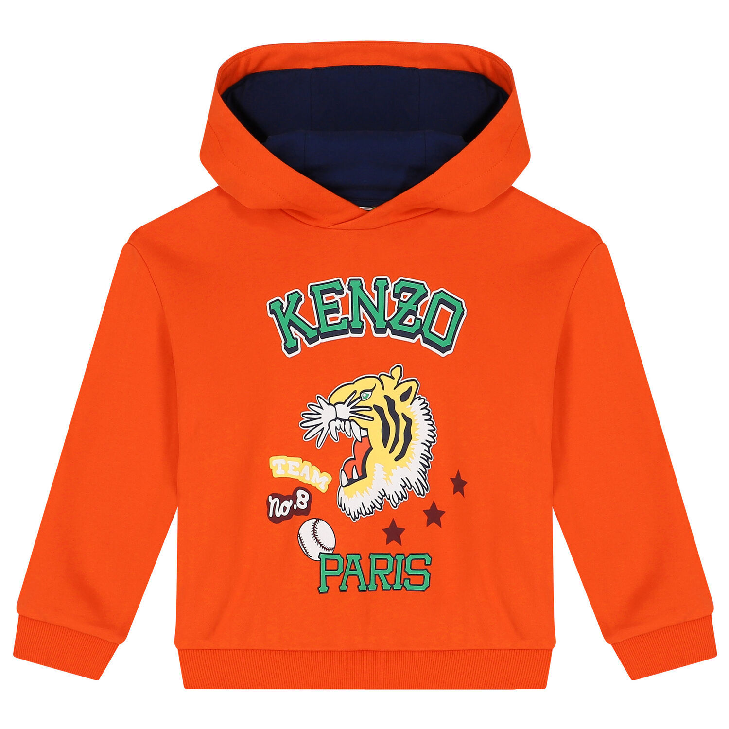 Boys Orange Varsity Tiger Hooded Top, 2, hi-res