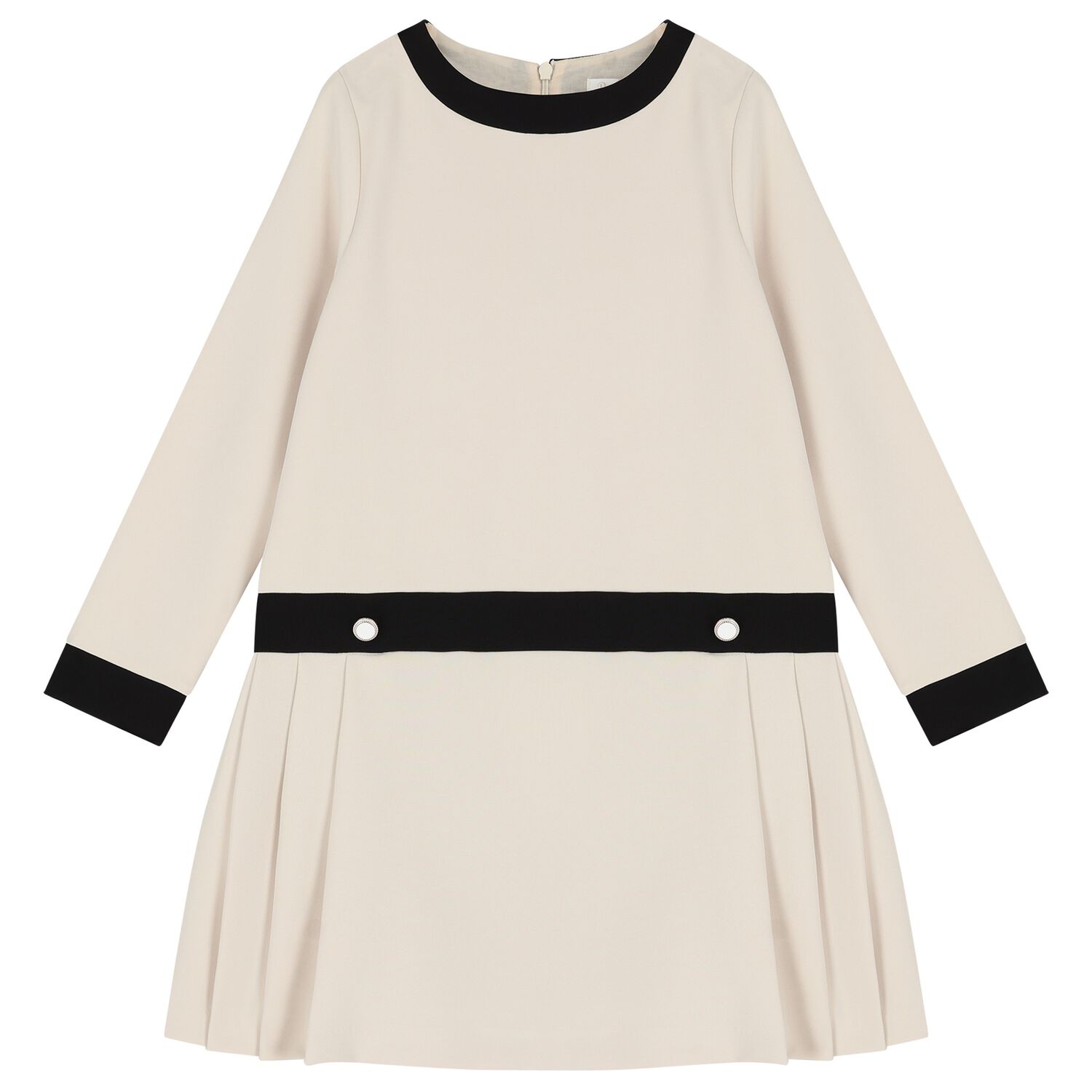 Girls Ivory & Black Pleated Dress, 1, hi-res