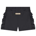 Girls Black Logo Ruffled Shorts, 1, hi-res