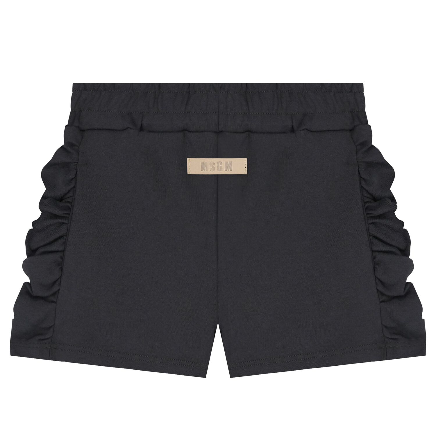 Girls Black Logo Ruffled Shorts, 1, hi-res